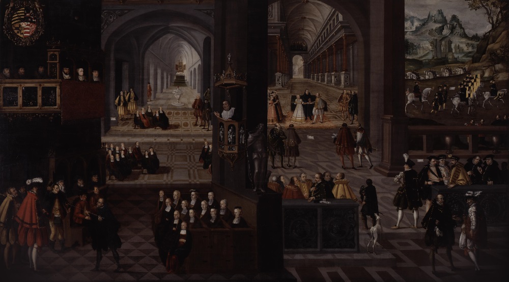 Das Leben des Kurfürsten Johann Friedrich von Sachsen: Jugend, Heirat und Regierungsantritt Johann Friedrichs des Großmütigen, Oil on wood, 1601/1630, 146 x 259.5 cm © DHM