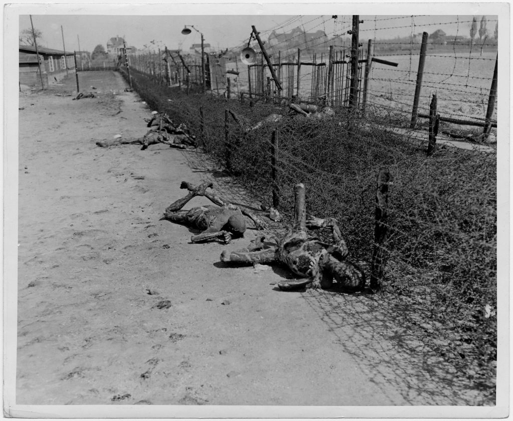 Bodies of prisoners evacuated from the Gross-Rosen concentration camp after the massacre of Abtnaundorf/Leipzig on 18 April 1945 © DHM