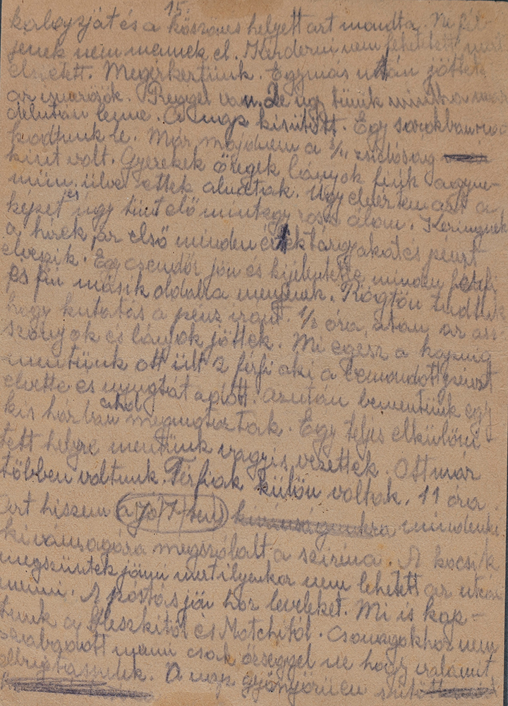 Rückseite der Karteikarte mit der vom Tagebuch übertragenen Aufzeichnung Sheindi Ehrenwalds, 1944/45 © Privatbesitz Sheindi Miller-Ehrenwald, Jerusalem.