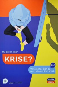 Du bist in einer Krise? Wir sind für Dich da und nehmen Dich ernst. Plakat für die Plattform Krisenchat.de. die vor allem jungen Menschen Hilfe anbietet. Illustration: Josephine Rais, Design: Studio Hollywood, Datierung: Mai 2020, Copyright: Krisenchat.de, P 2020/65 © Foto: DHM