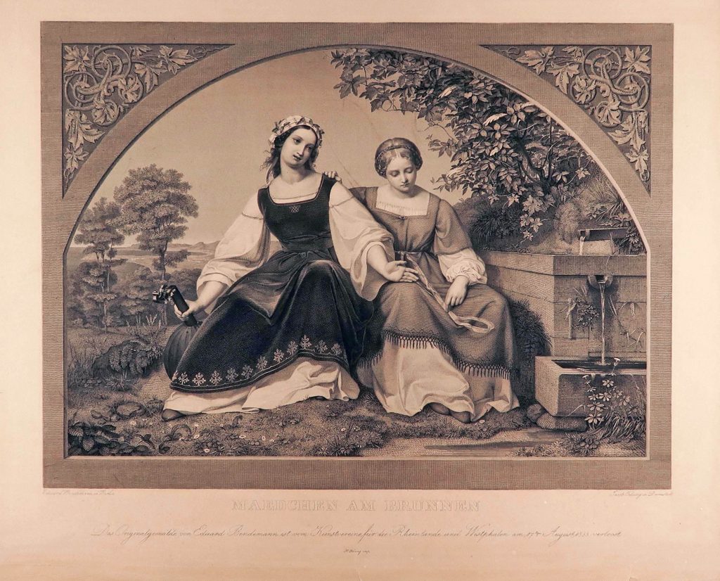 Heinrich Felsing, nach Eduard Bendemann, Die zwei Mädchen am Brunnen, Kupferstich, Verlag Jacob Felsing, Darmstadt, 1833 © DHM