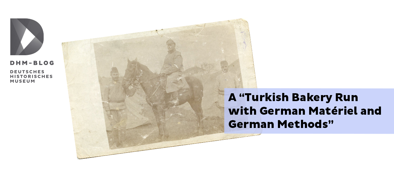 On the picture is a man on his horse. the man is Richard Gorgas. The Text on the picture sais "A “Turkish Bakery Run with German Matériel and German Methods.”