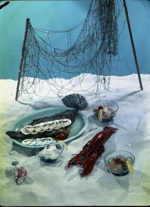 Kurt Schwarzer, Fischgericht für das Kochbuch „Neue Fischtipps“, 1964 © DHM