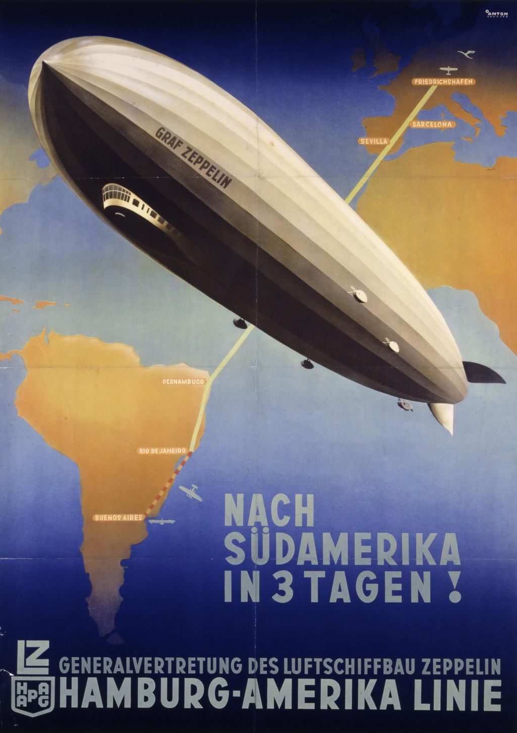 Exponat: Plakat: Anton, Ottmar "Nach Südamerika in 3 Tagen!", um 1932