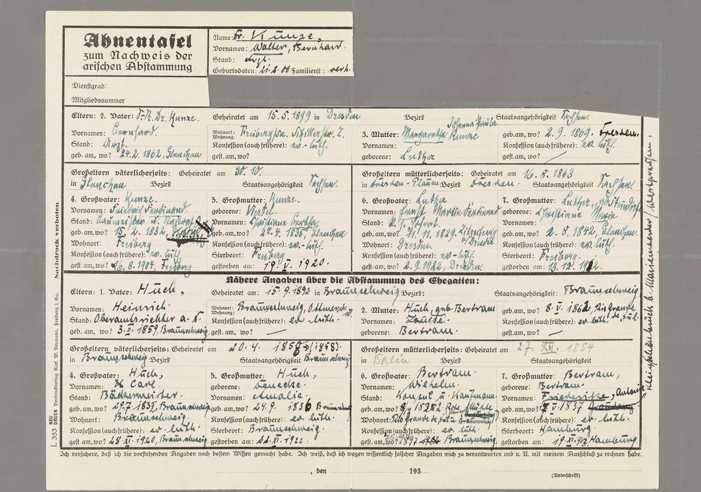 LeMO Objekt Ahnentafel, um 1938
