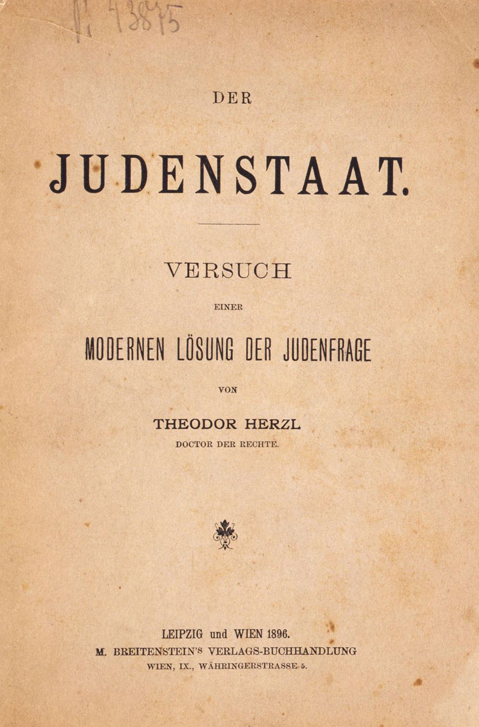 Buch: Herzl, Theodor "Der Judenstaat", 1896