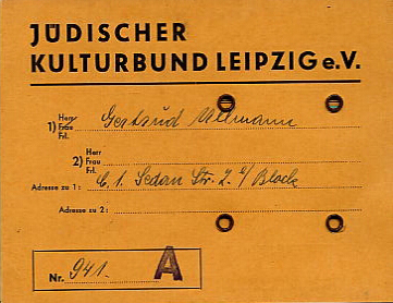 Exponat: Mitgliedskarte des Jüdischen Kulturbundes Leipzig, 1938