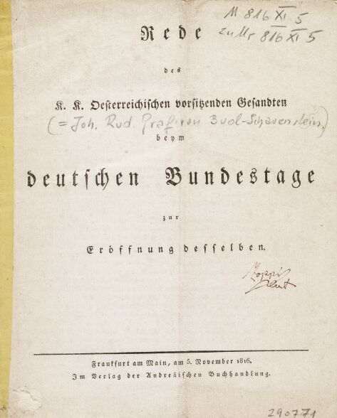 [Rede zur Eröffnung des Deutschen Bundestages in Frankfurt am Main, 1816]