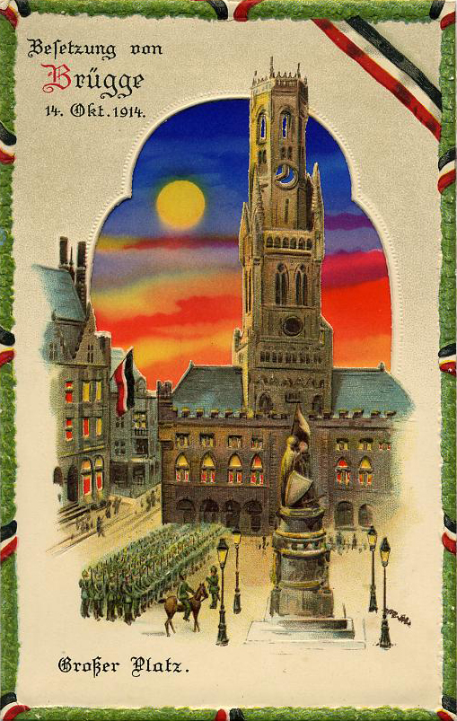 Exponat: Postkarte: Einmarsch deutscher Truppen in Brügge, 1914