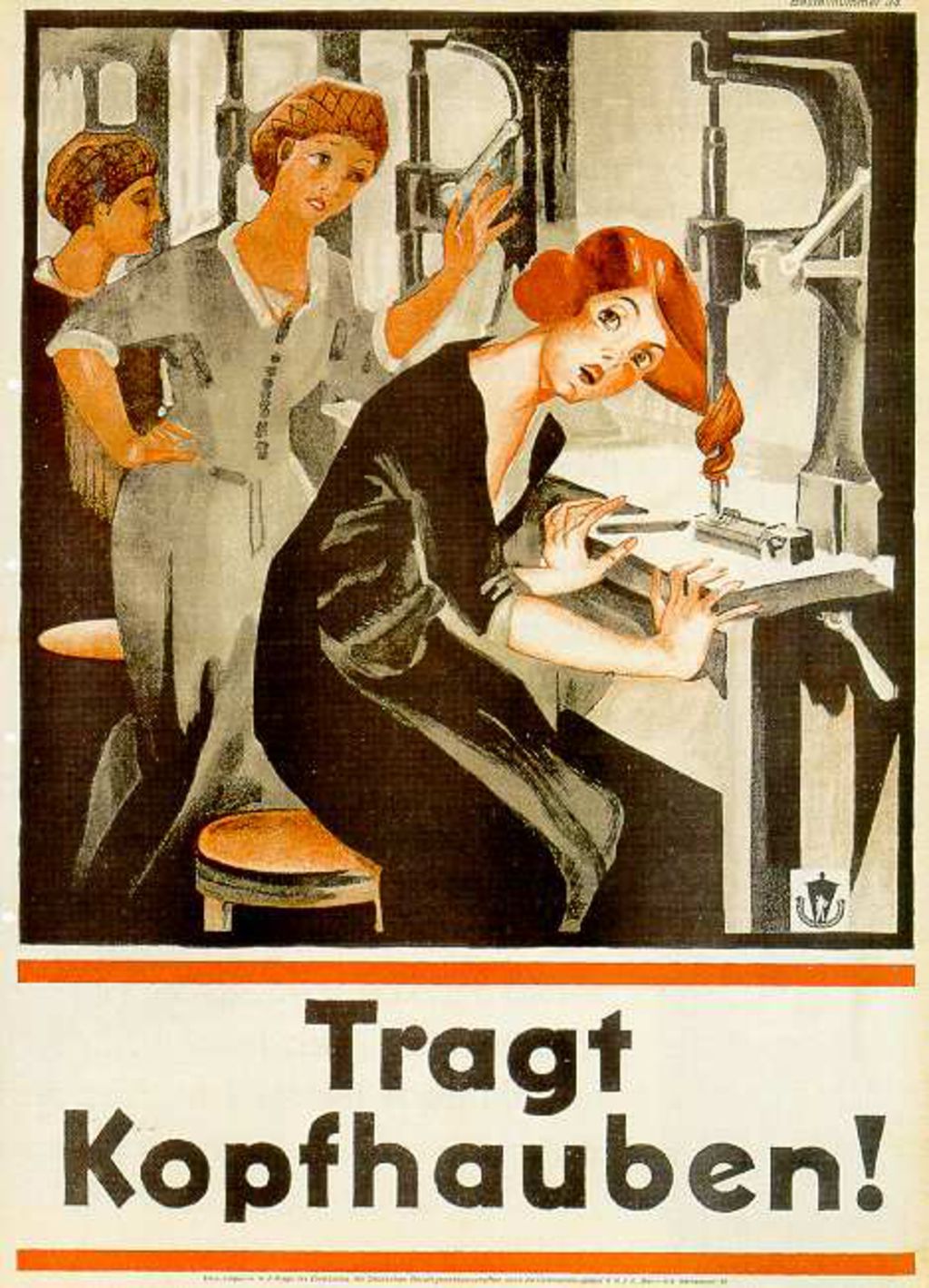Exponat: Plakat: "Tragt Kopfhauben!", um 1926