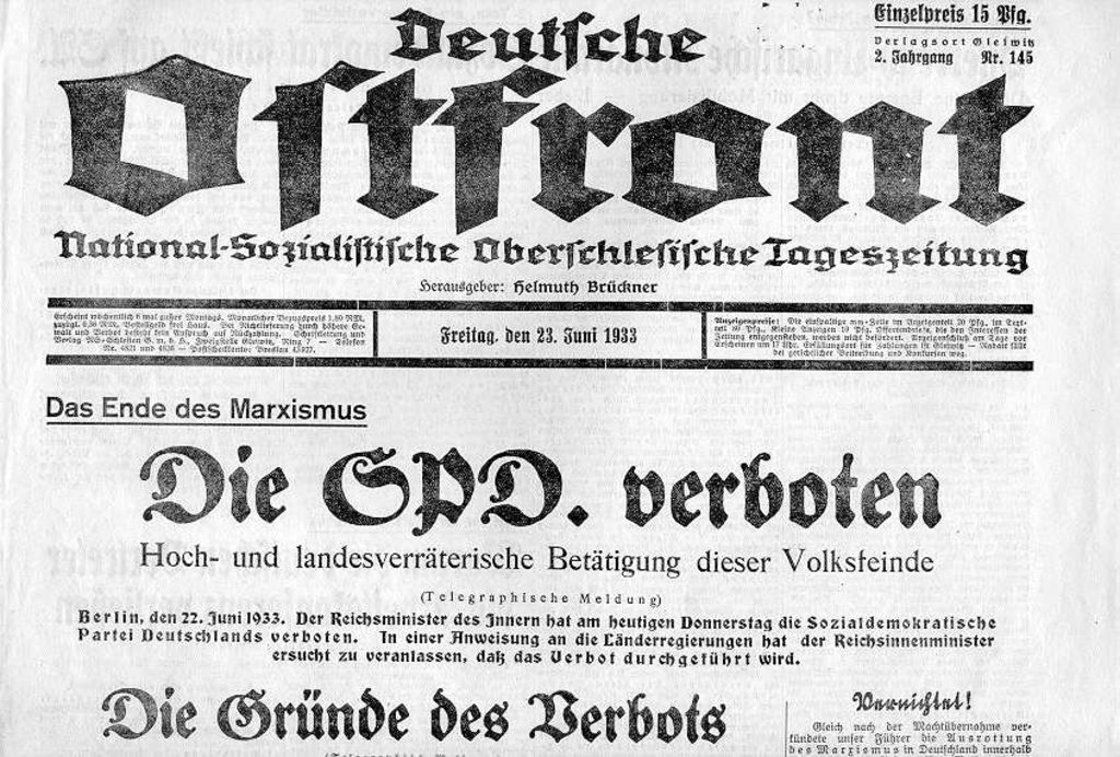 Exponat: Zeitung: "Die SPD verboten" Deutsche Ostfront, 1933