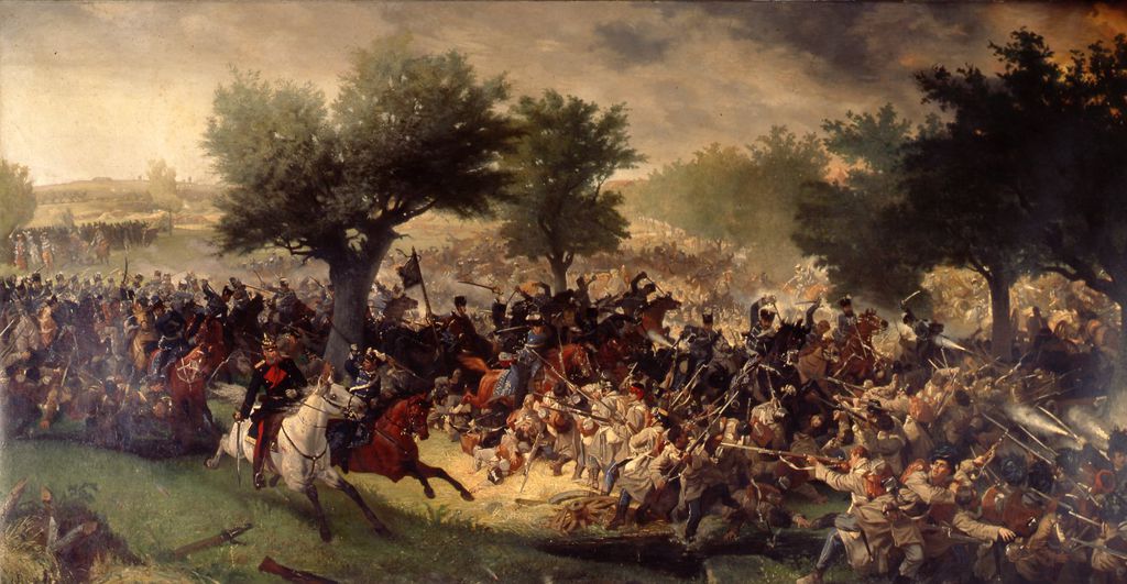 Gemälde: "Merseburger Husaren im Angriff bei der Schlacht von Königgrätz", nach 1866