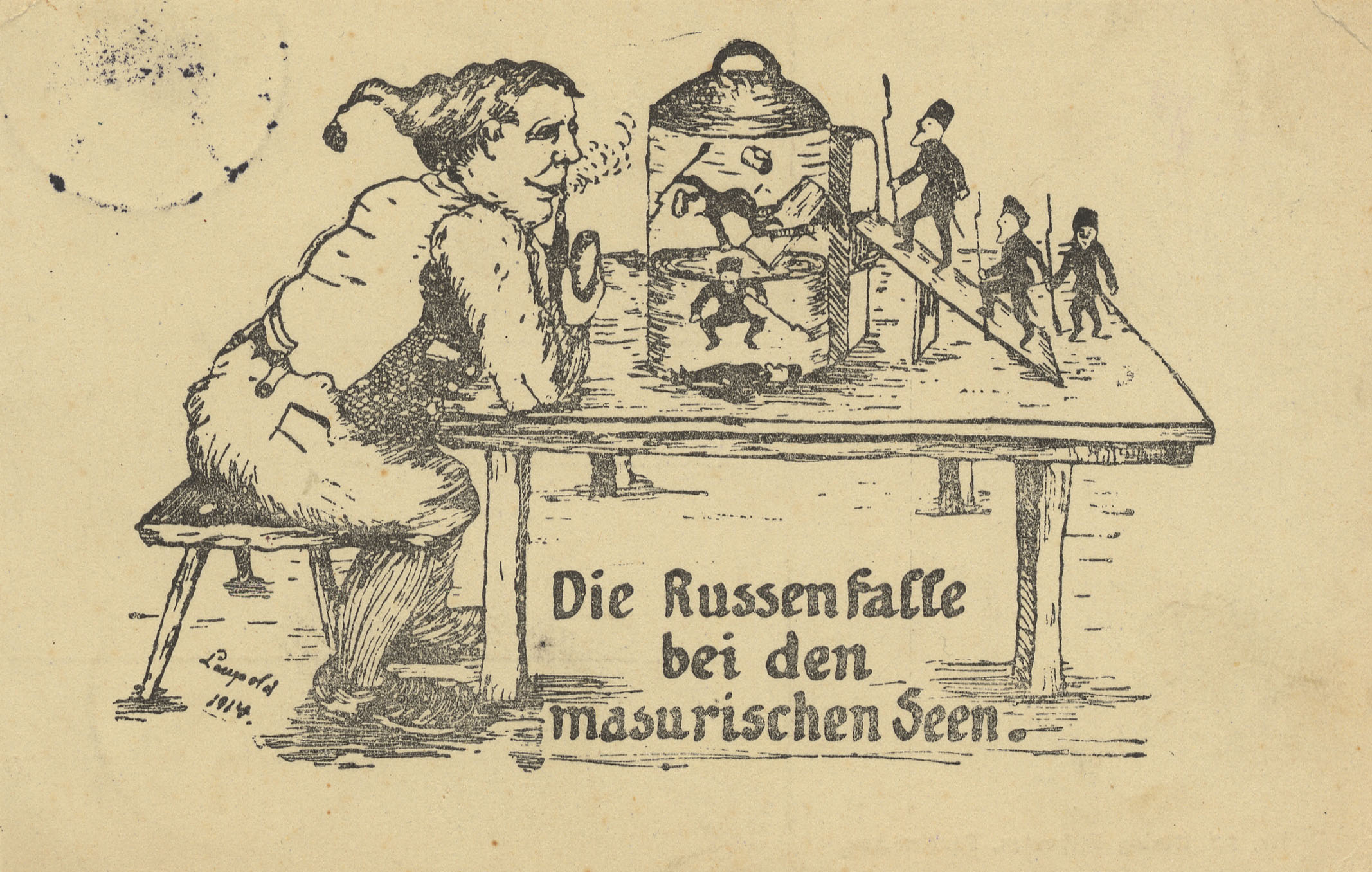 Postkarte: Die Russenfalle bei den Masurischen Seen, 1914