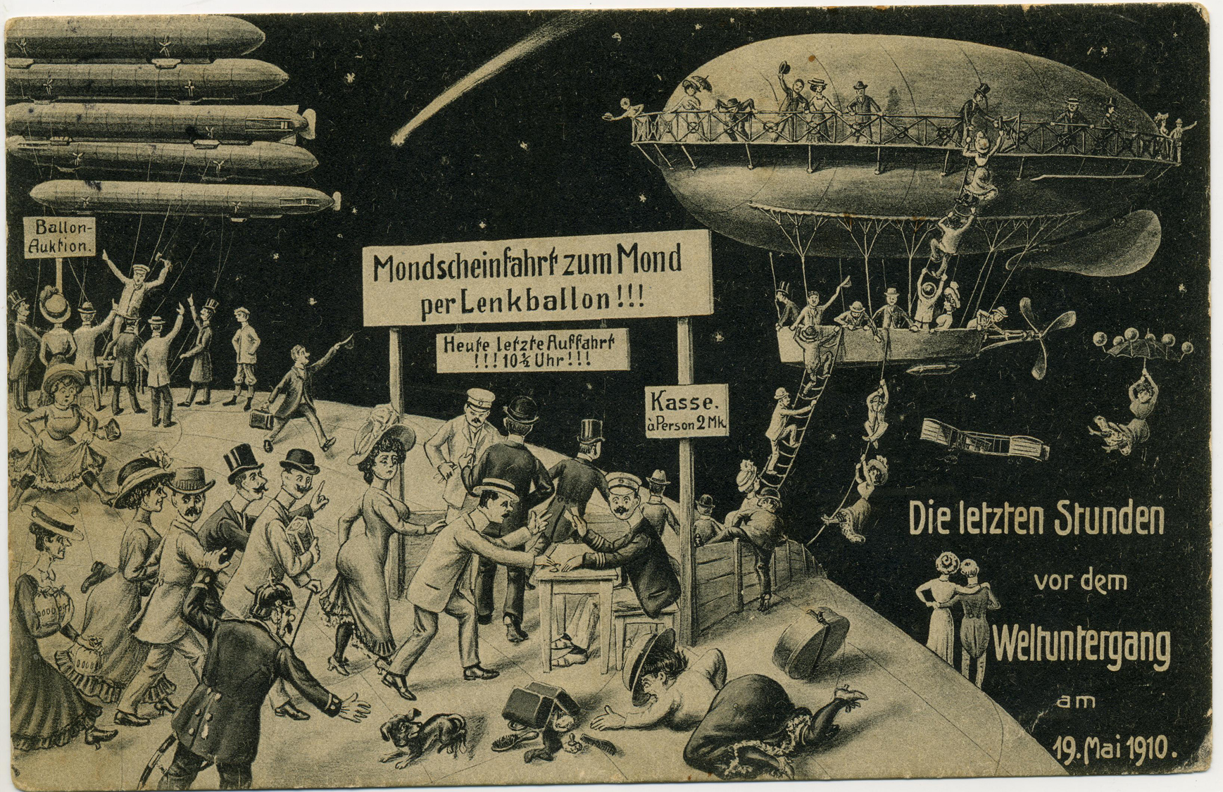 Postkarte: "Die letzten Stunden vor dem Weltuntergang am 19. Mai 1910", 1910
