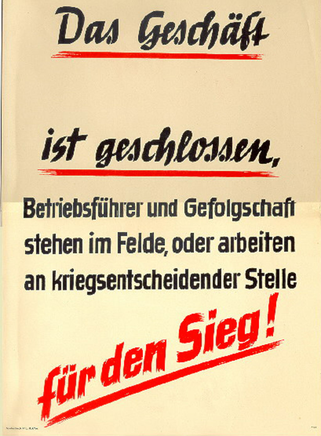 Exponat: Druckschrift: Aushang zur Geschäftsschließung, um 1944