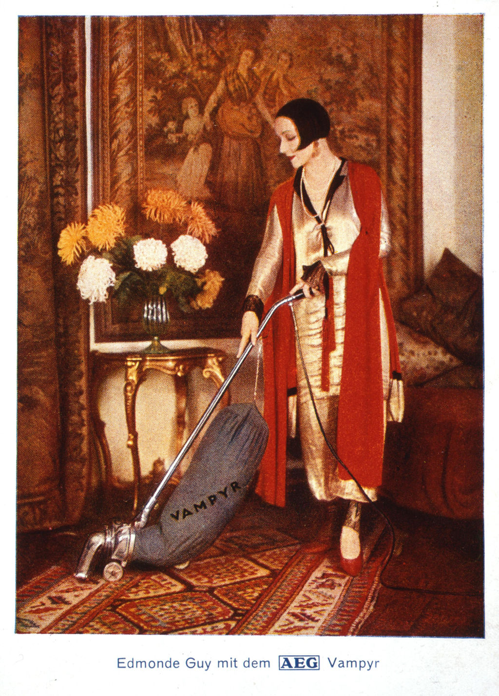 Postkarte: Werbung für AEG-Staubsauger Vampyr, um 1929