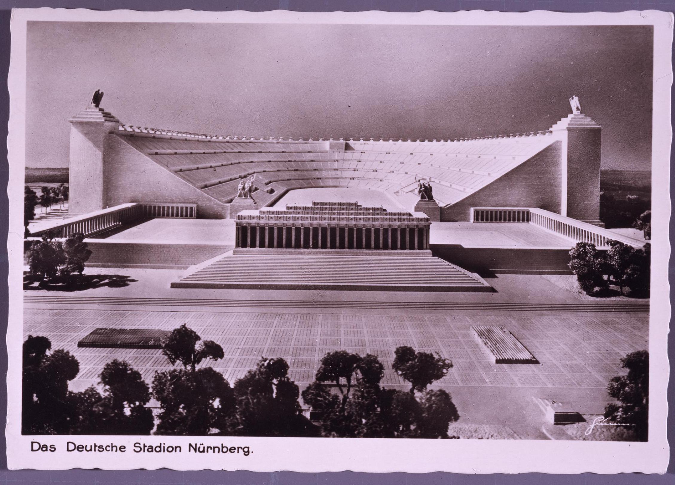 Exponat: Postkarte: Modell des Deutschen Stadions in Nürnberg, um 1937