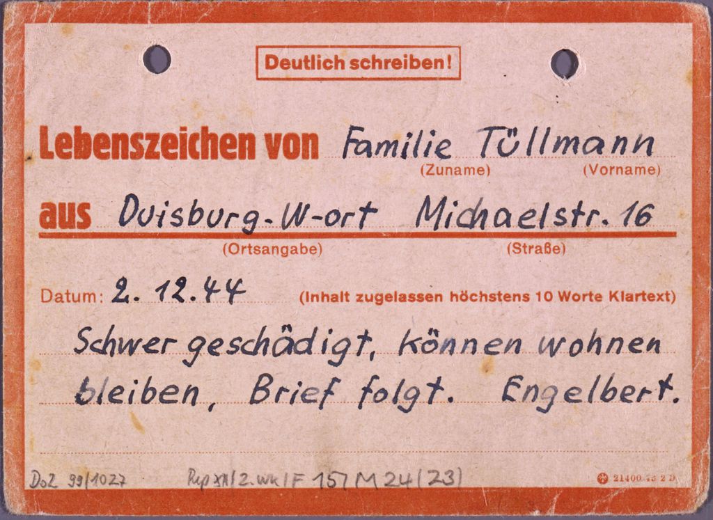 Exponat: Eilnachricht nach Luftangriff, 1944