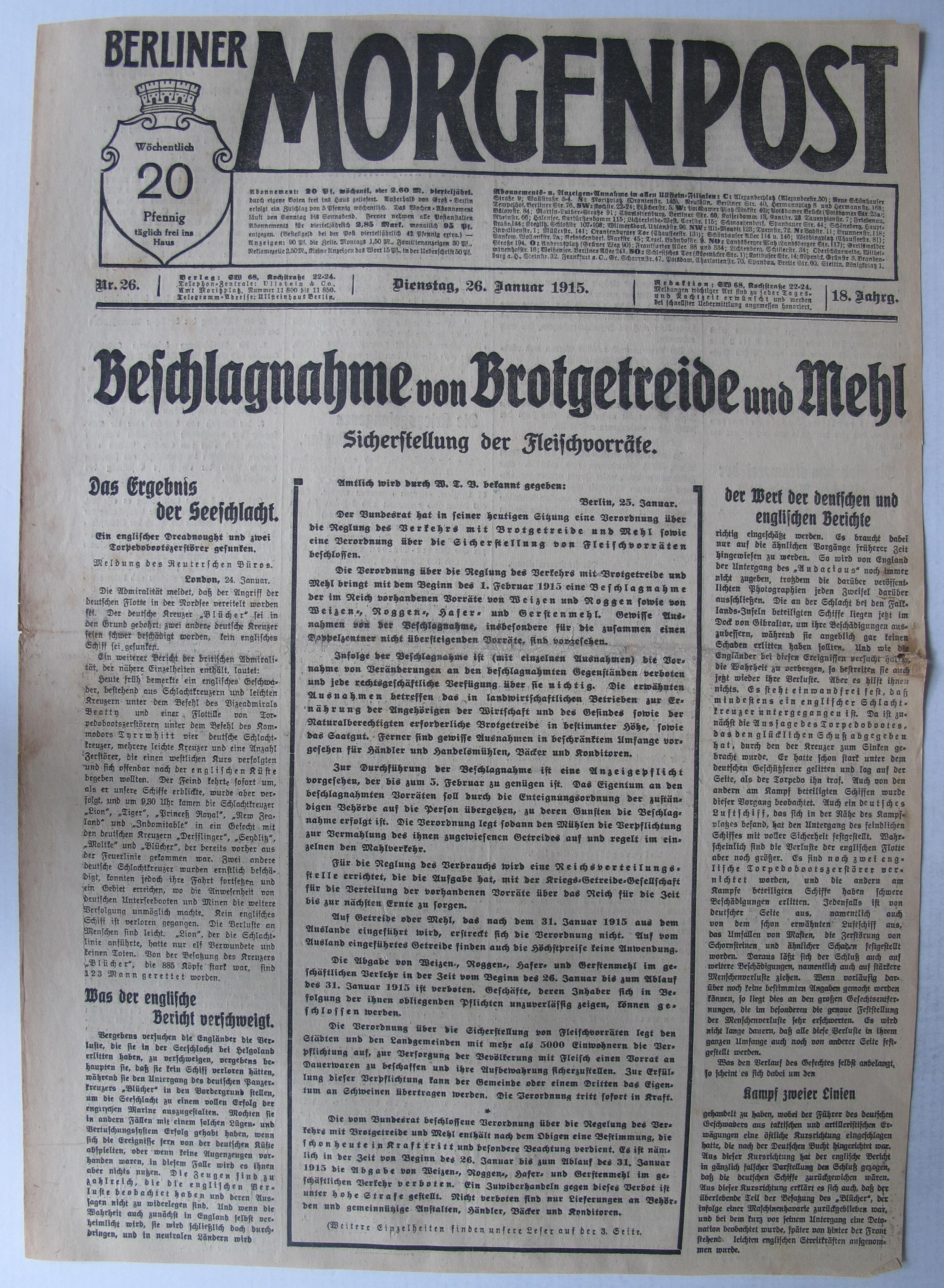 [Tageszeitung "Berliner Morgenpost", 26. Januar 1915]