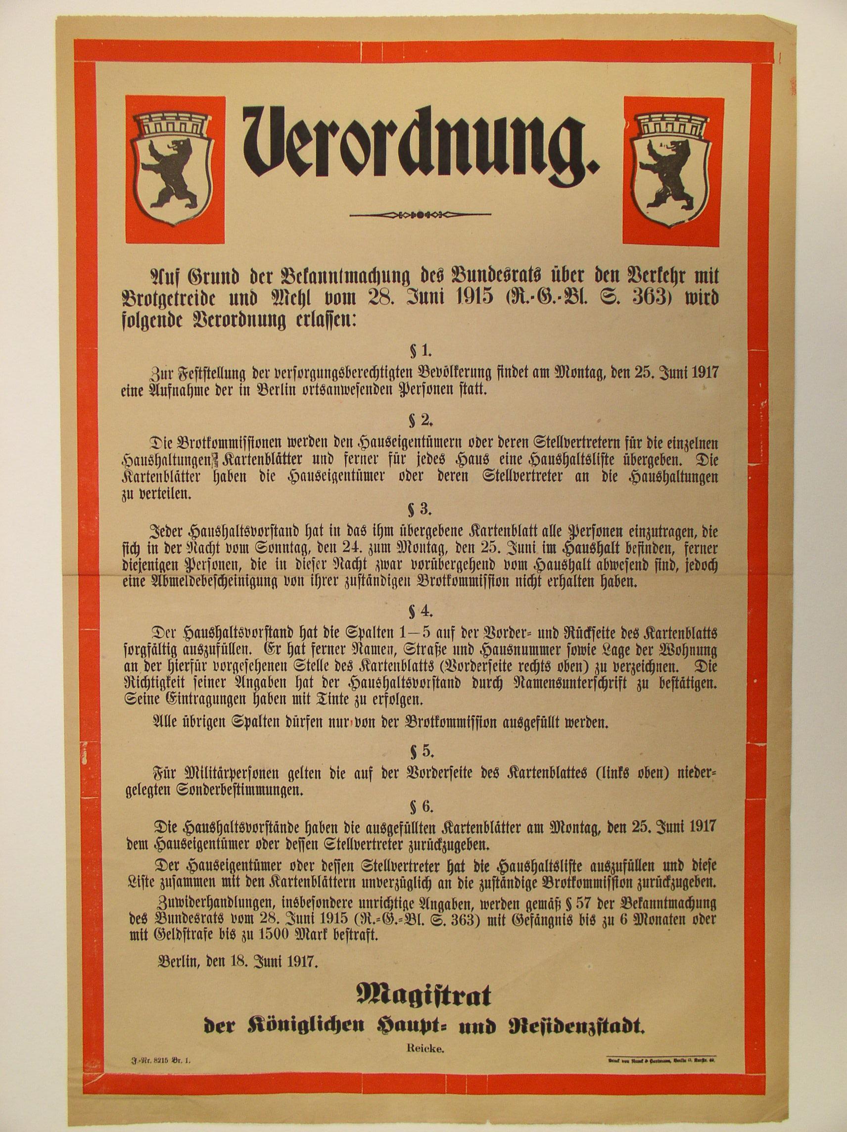 [Verordnung über die Zuteilung von Brot und Mehl, 1917]