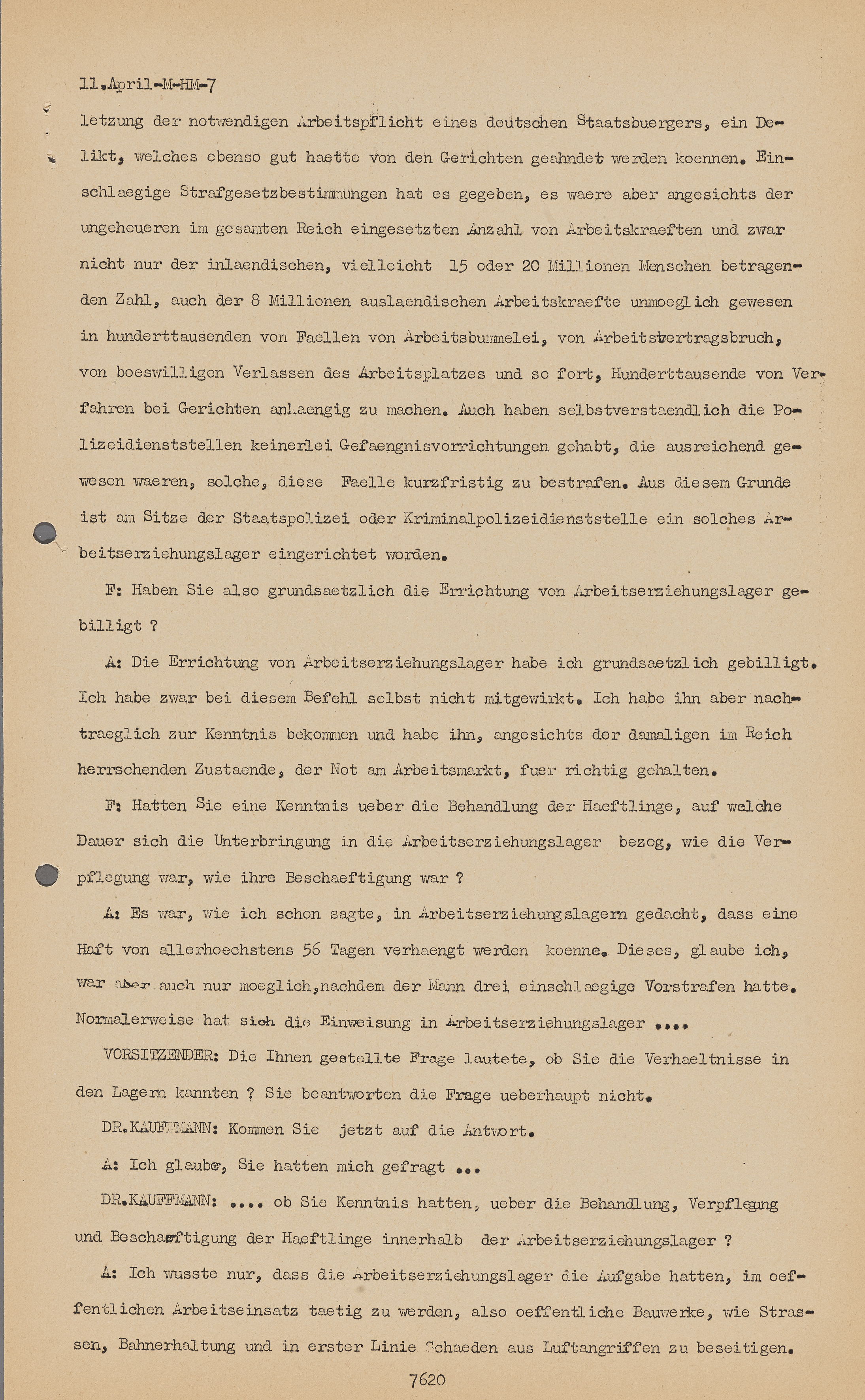 [Dokument: Abschrift eines Sitzungsprotokolls vor dem Internationalen Militärgerichtshof in Nürnberg, 1946]