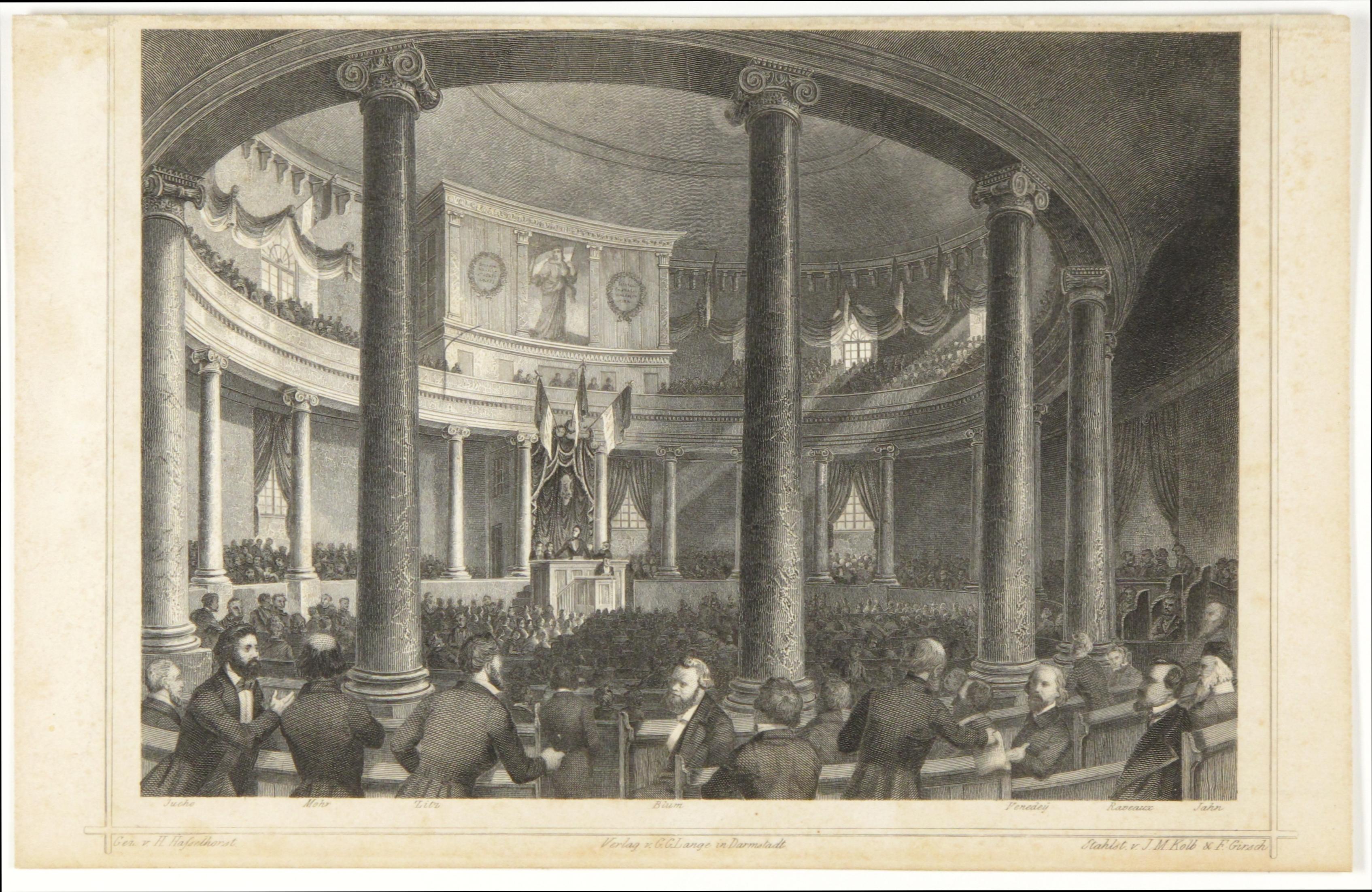 [Grafik: Die Deutsche Nationalversammlung in der Paulskirche zu Frankfurt (Main), 1848]