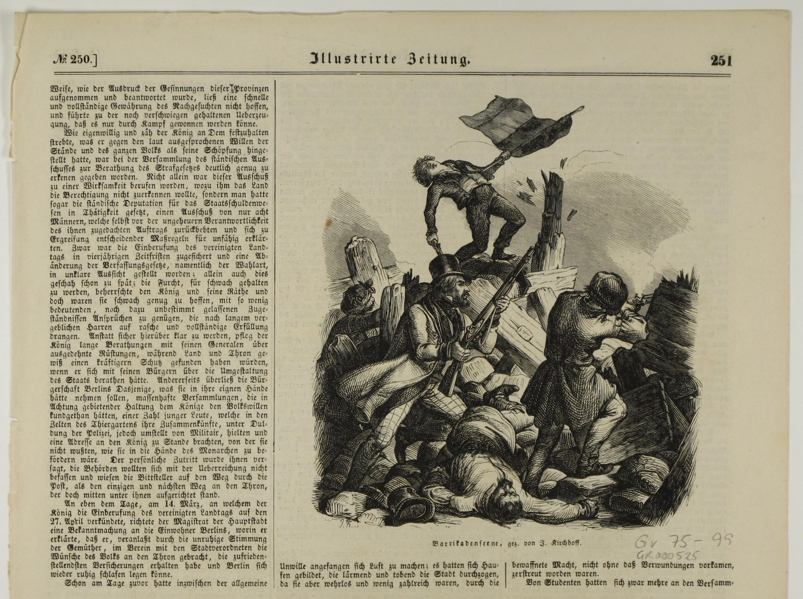 Grafik: Berliner Barrikadenszene, 1848