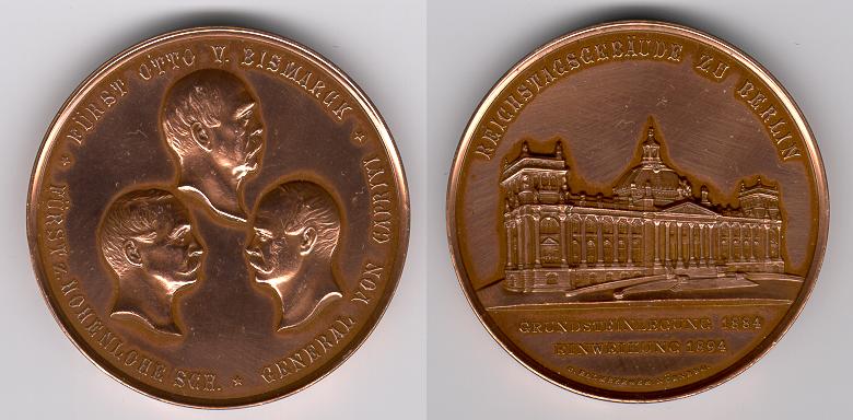 Medaille auf die Einweihung des Reichstagsgebäudes in Berlin, 1894