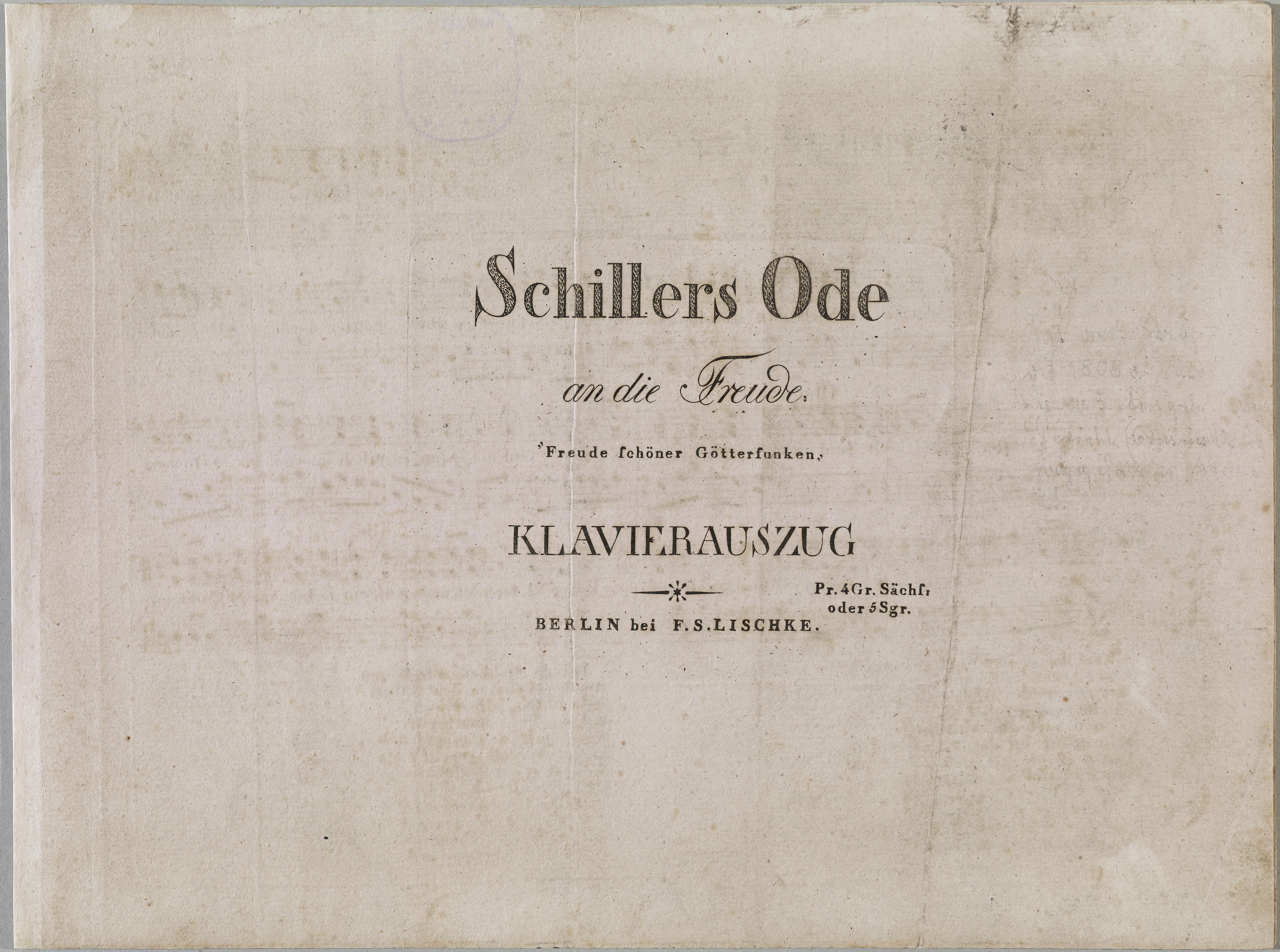 Klavierauszug des Liedes "Ode an die Freude" von Friedrich Schiller in der Vertonung von Ludwig van Beethoven, um 1823