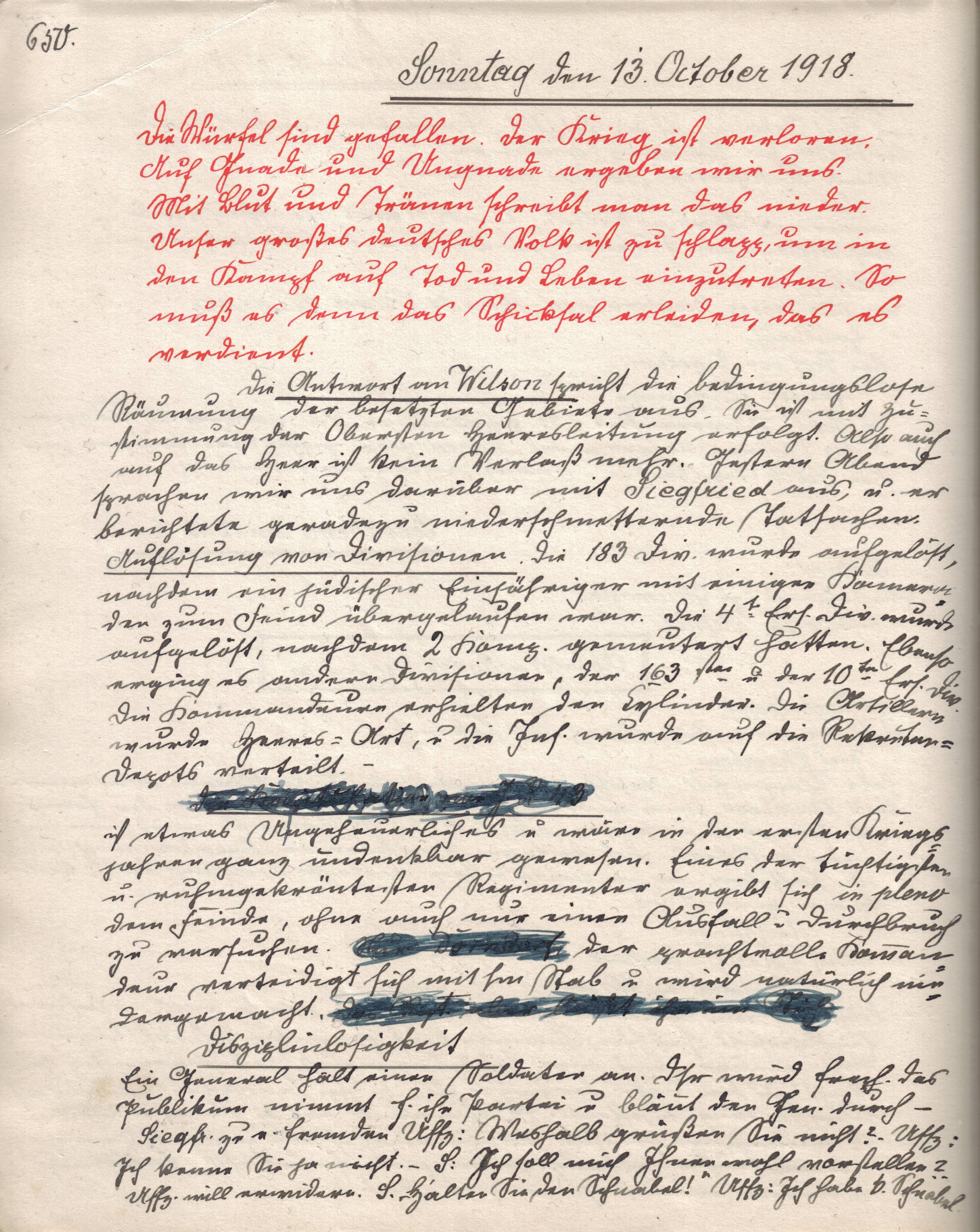 Paul Thomaschki: Tagebuchseite, Oktober 1918