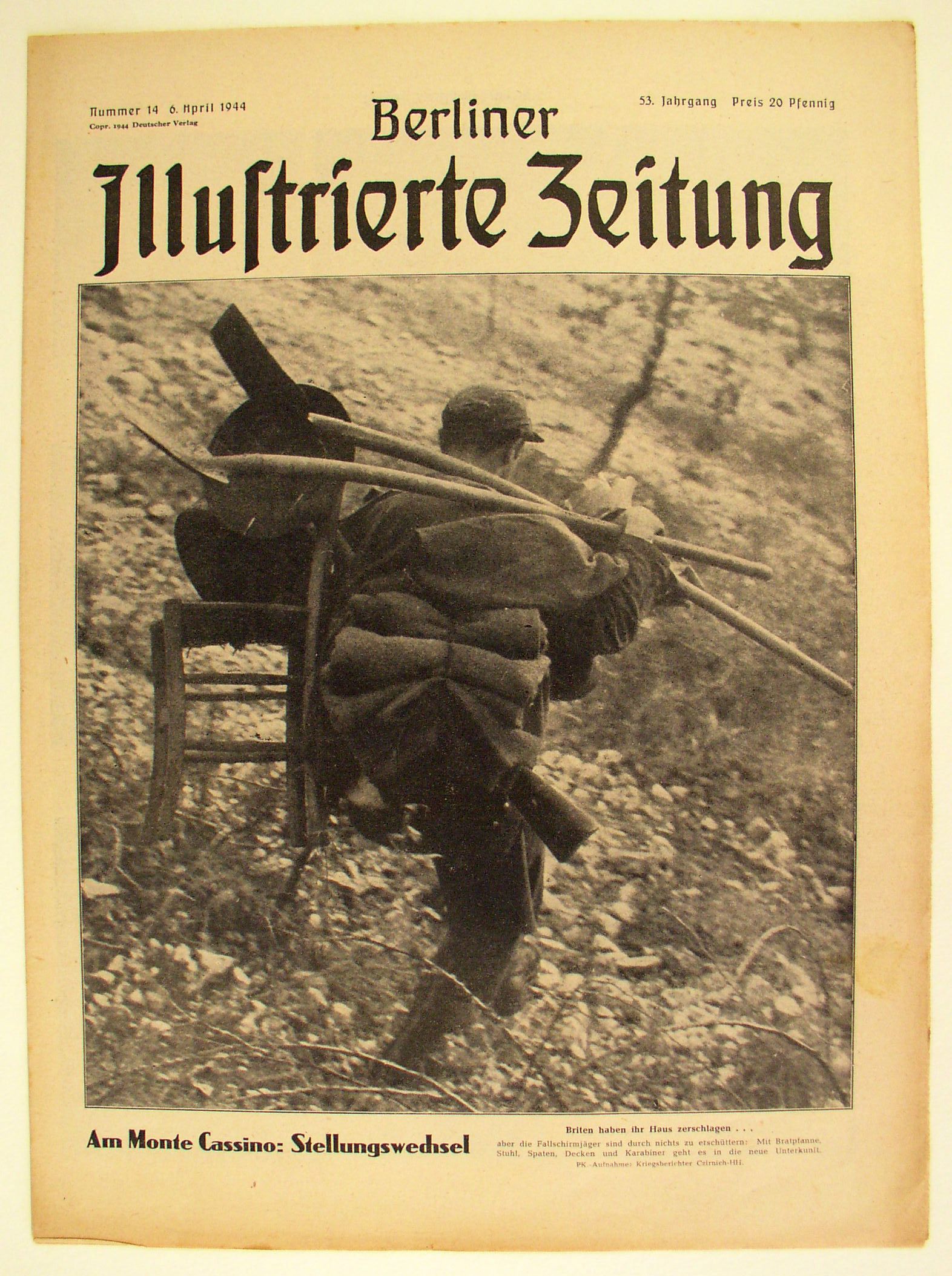 Foto: Titelseite der Wochenzeitschrift "Berliner Illustrierte Zeitung" zum Kampf am Monte Cassino, 1944