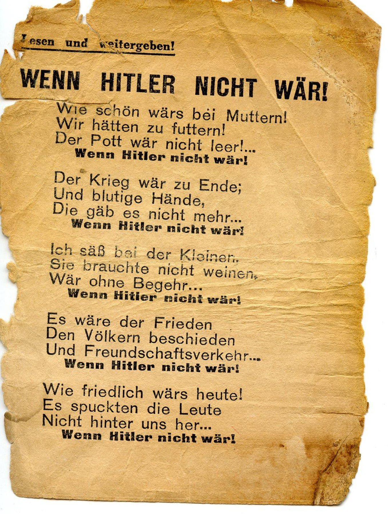 [Druckgut: Von der Roten Armee herausgegebenes Kriegsflugblatt für Soldaten der Wehrmacht  mit einem Spottgedicht auf Adolf Hitler, 1941]