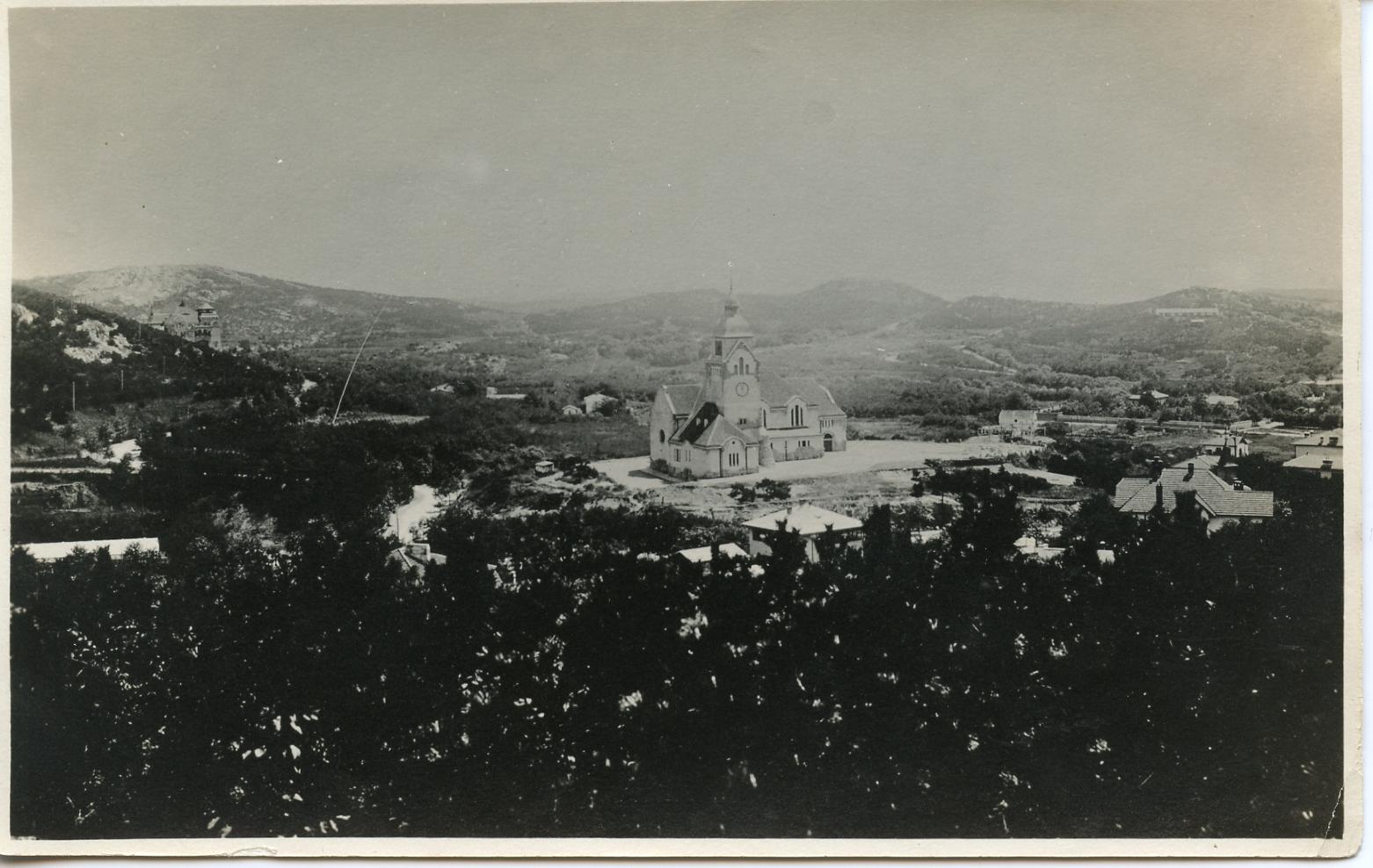 Blick auf die Christus-Kirche von Tsingtau, um 1914