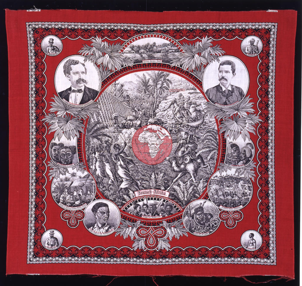 Textilien: Schnupftuch mit Darstellungen aus Afrika, um 1900