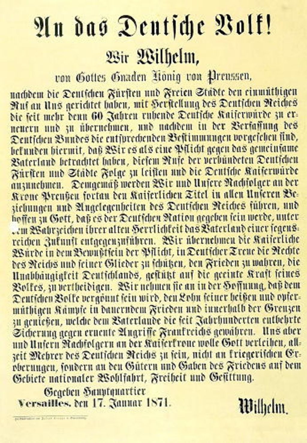 Maueranschlag: Kaiserproklamation "An das deutsche Volk", 1871