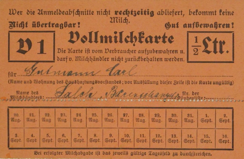 Druckgut: Vollmilchkarte, 1915-1918