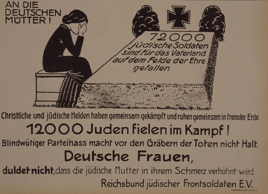 Exponat: Flugblatt: Reichsbund jüdischer Frontsoldaten "An die deutschen Mütter! ...", um 1920