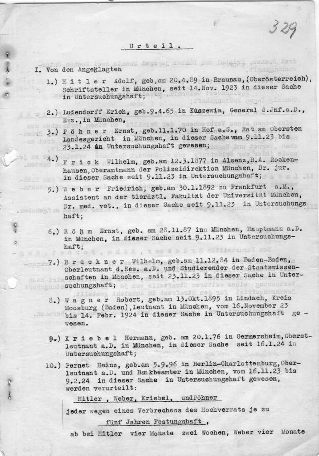 Druckschrift: "Urteil im Prozess gegen Adolf Hitler", 1924