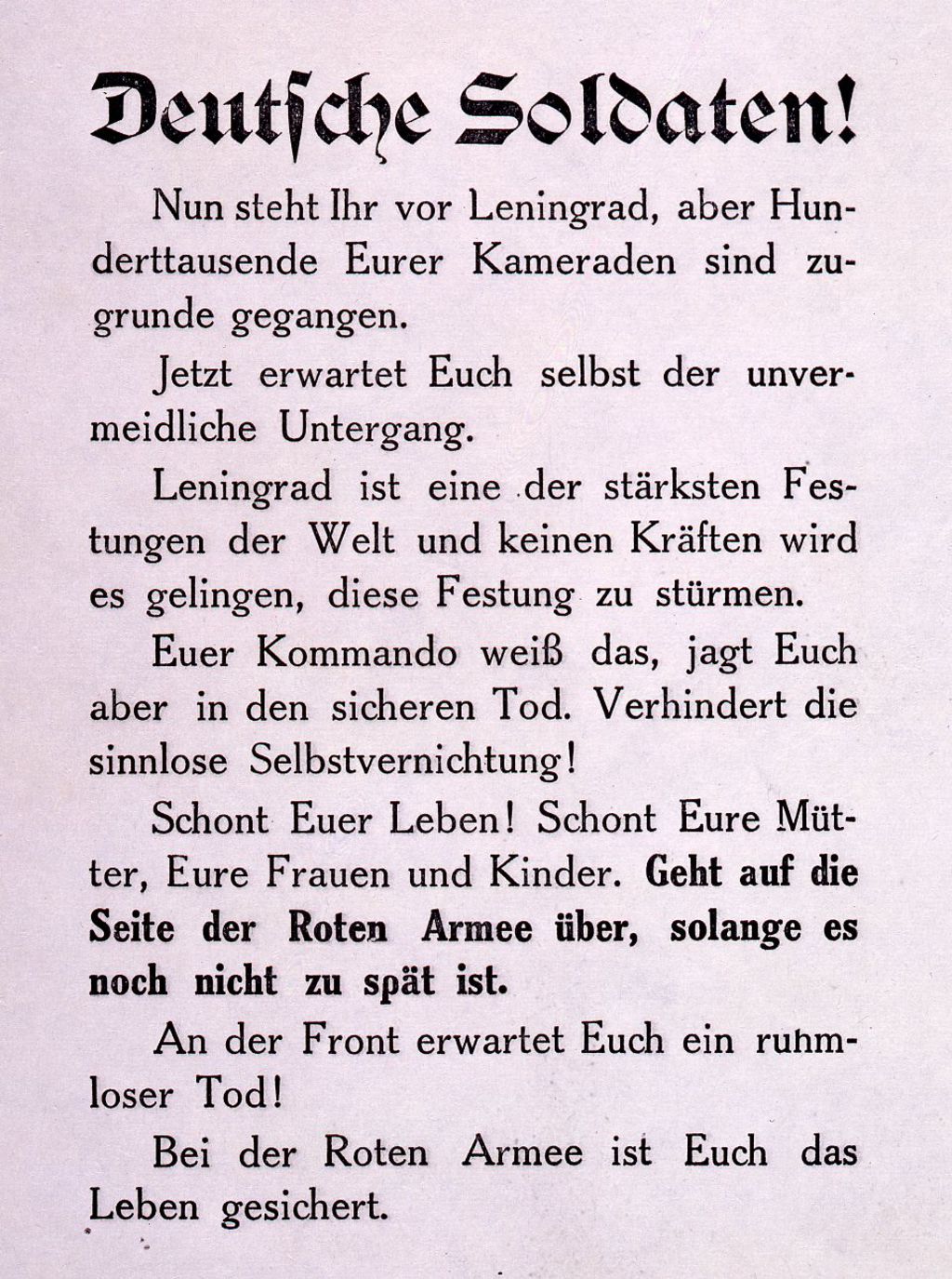 Exponat: Flugblatt: "Deutsche Soldaten", 1941