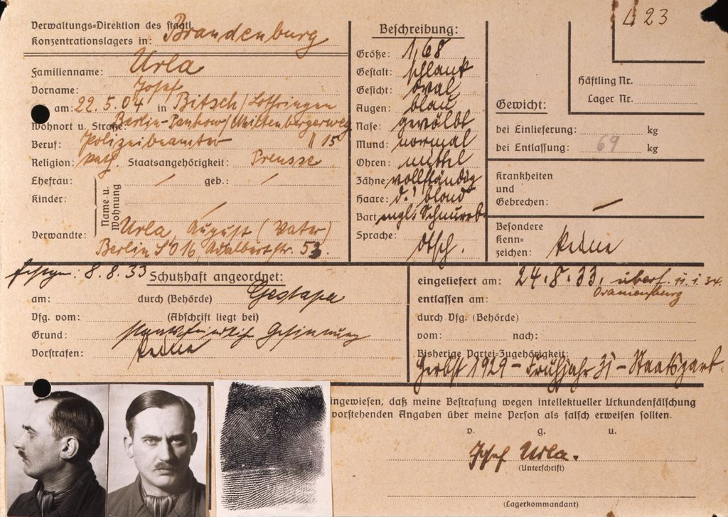 Exponat: Karteikarte: Häftling aus KZ Brandenburg, 1933