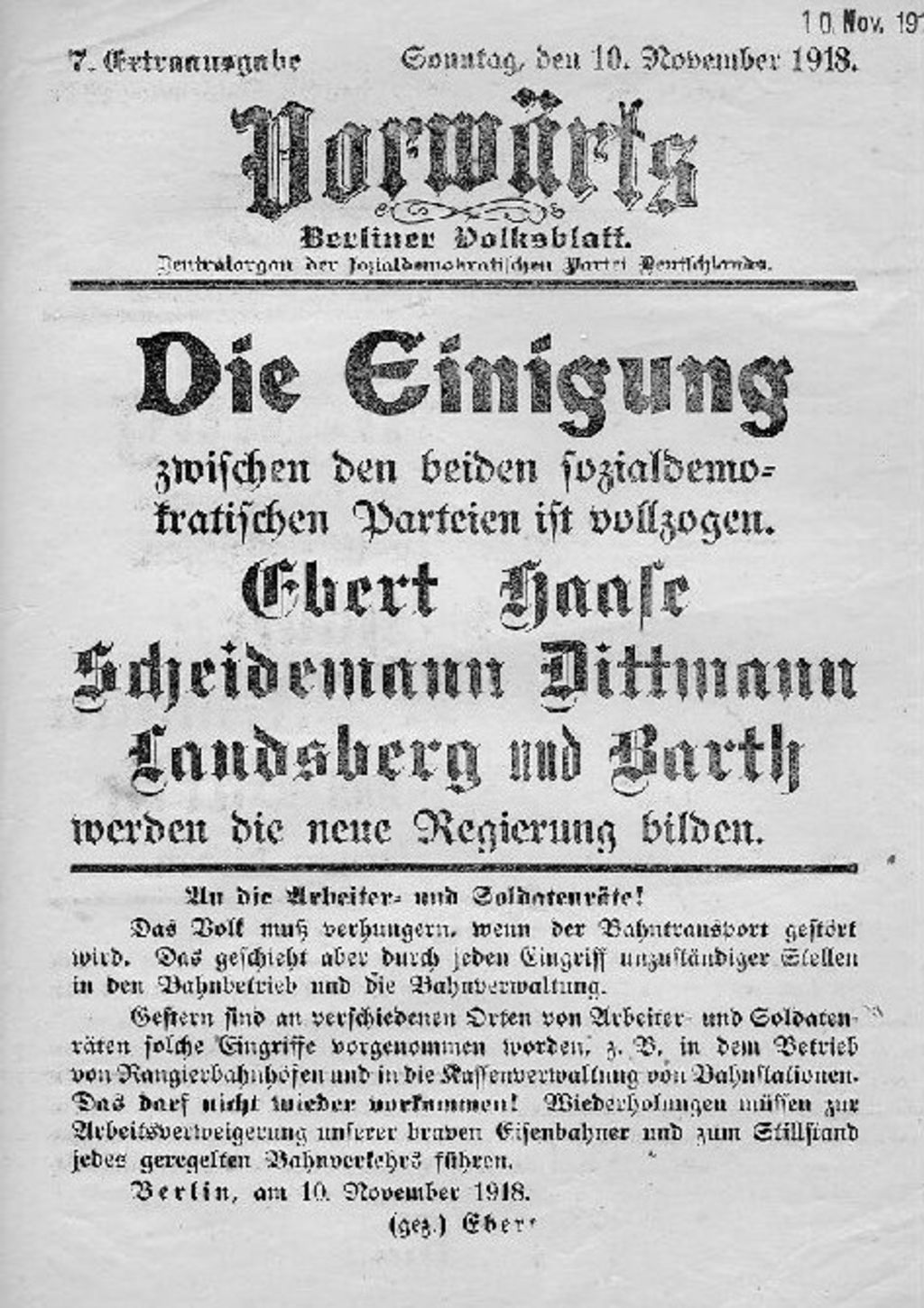 Exponat: Zeitung: "Vorwärts", 1918
