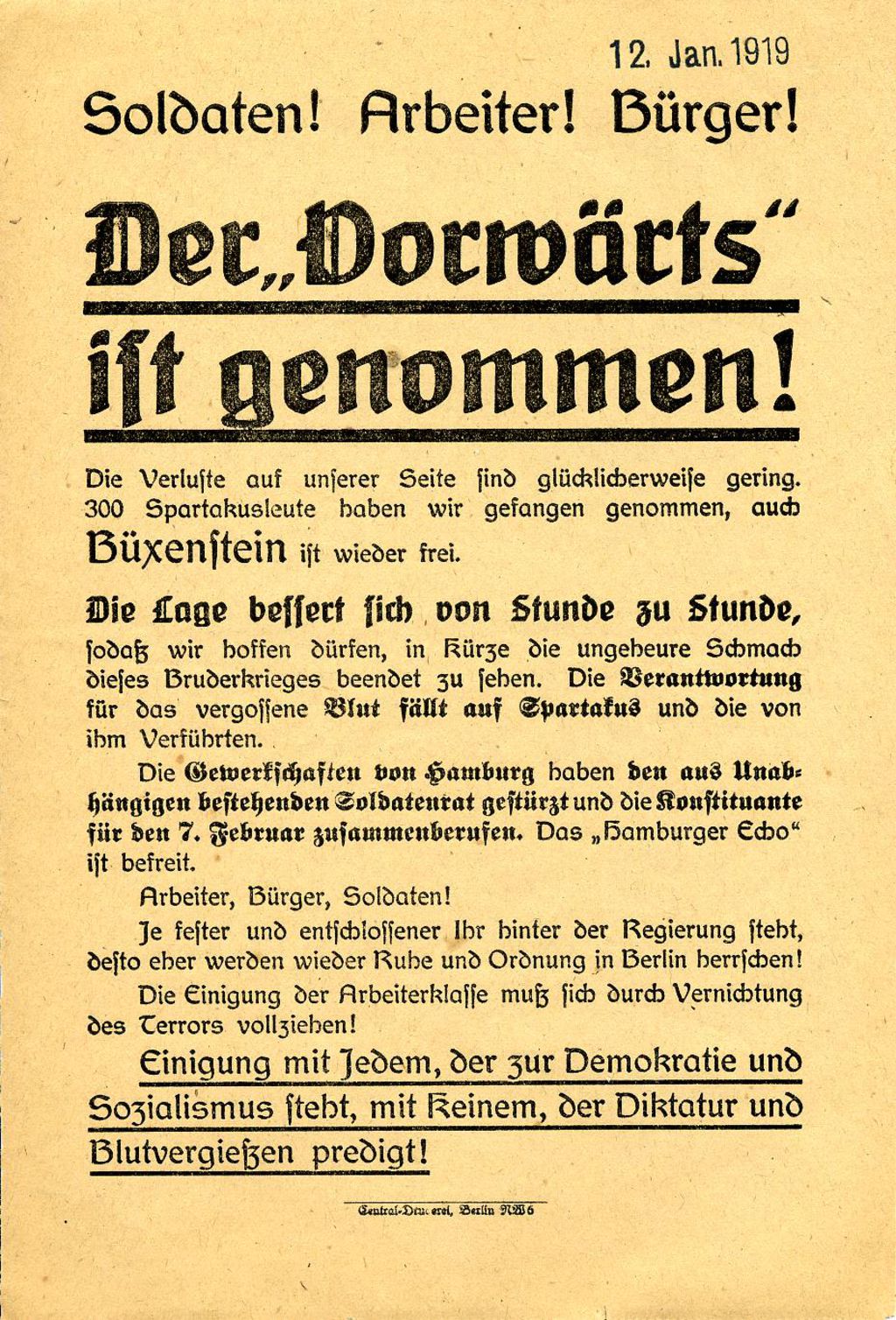 Exponat: Plakat: Rückeroberung des Vorwärts, 1919
