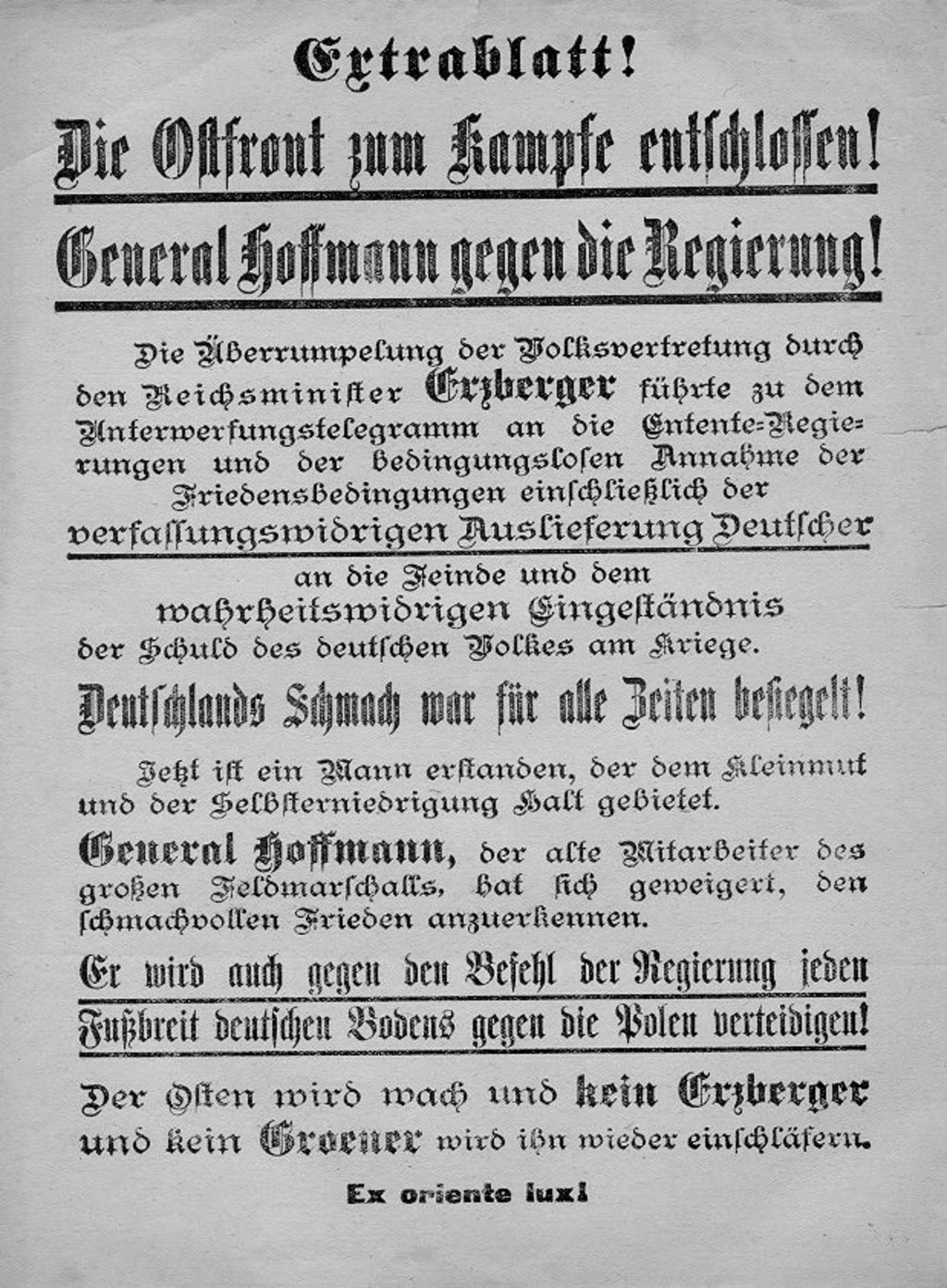 Exponat: Flugblatt: Protest gegen Annahme des Waffenstillstandsbedingungen, 1918