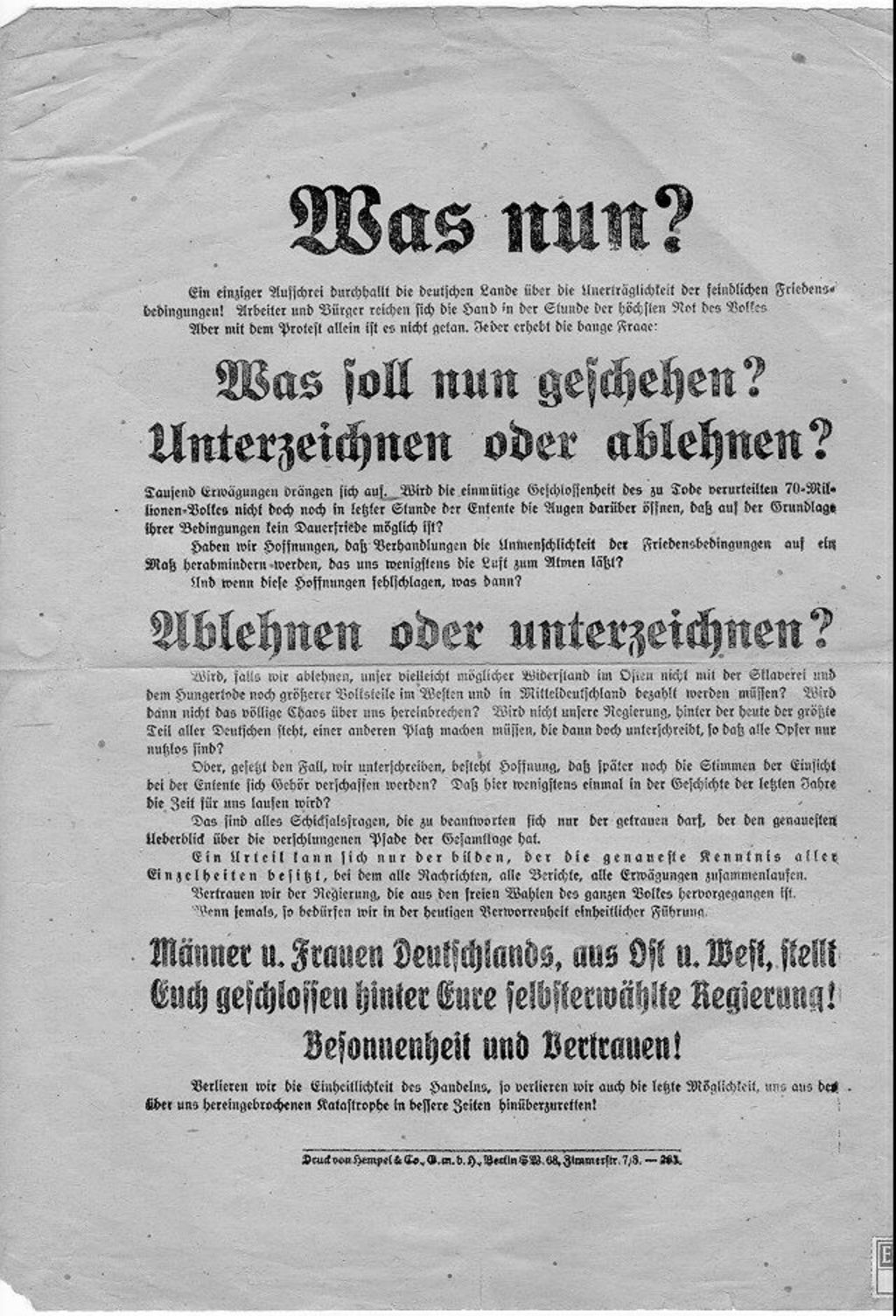 Exponat: Flugblatt: Versailler Vertrag, 1919