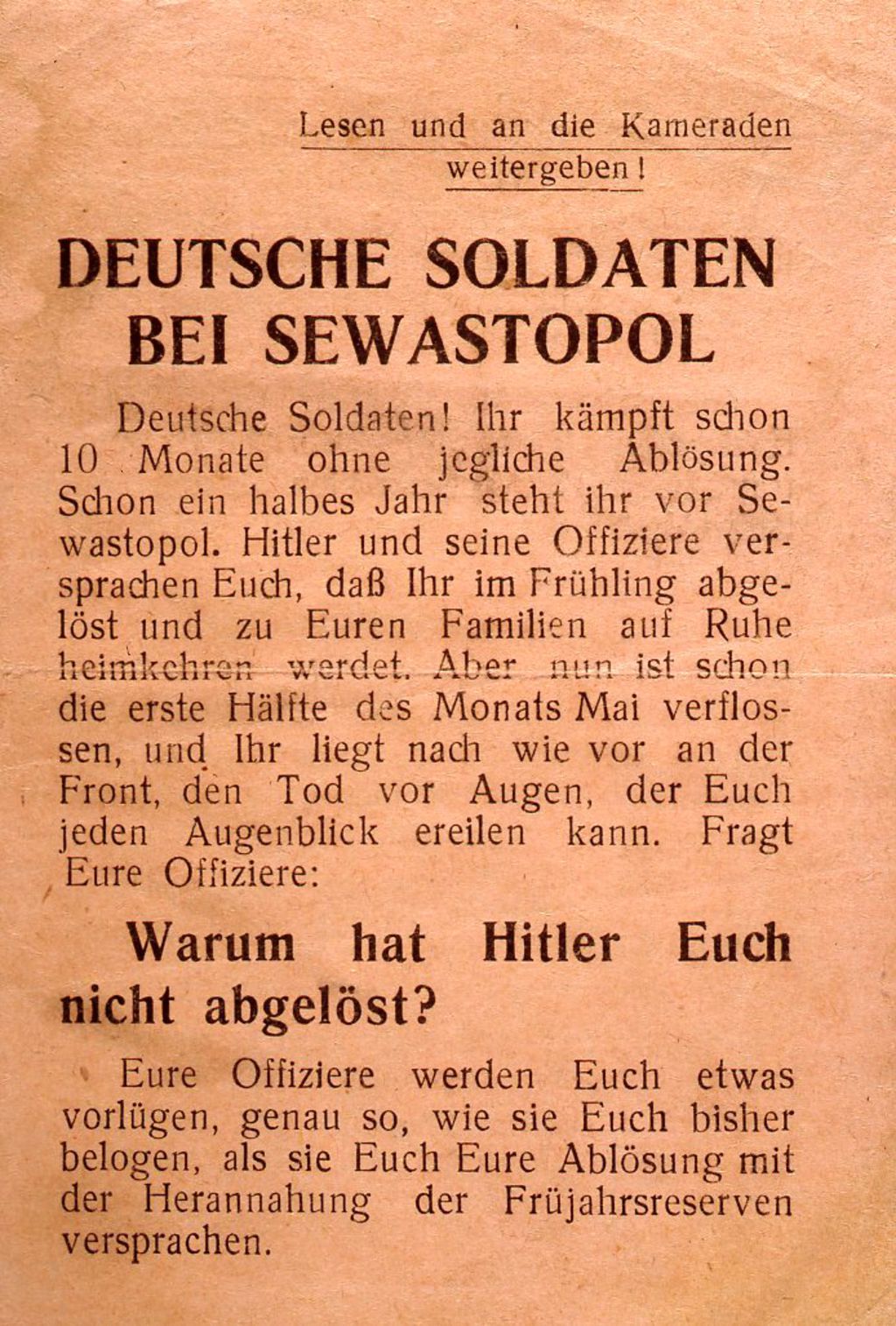 Exponat: Flugblatt: Deutsche Soldaten bei Sewastopol, 1942