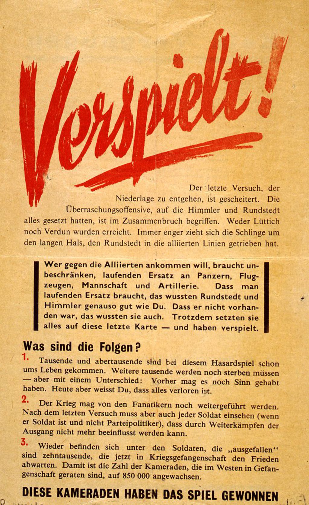 Exponat: Flugblatt zur Ardennenoffensive, 1944