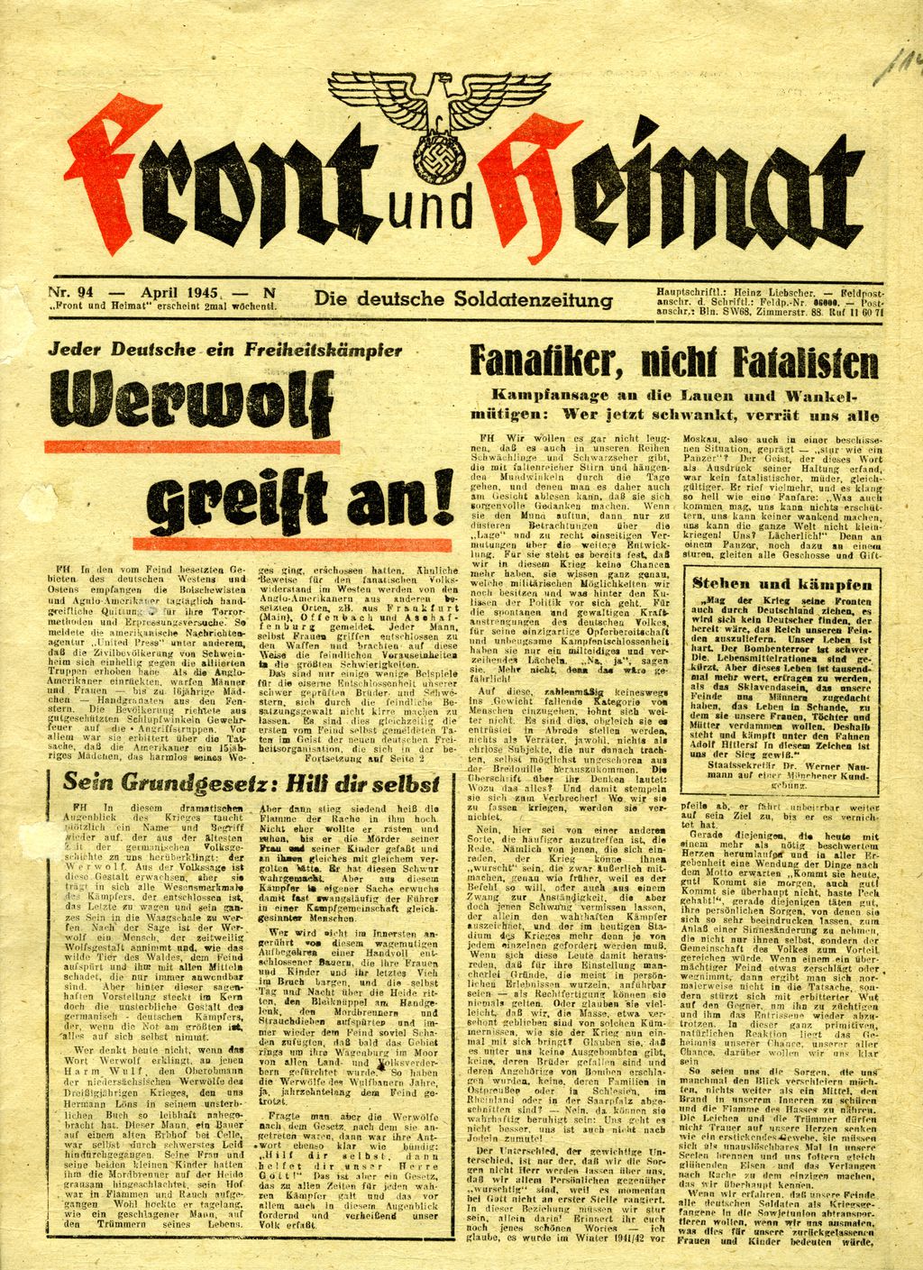 Exponat: Druckschrift: "Front und Heimat", 1945