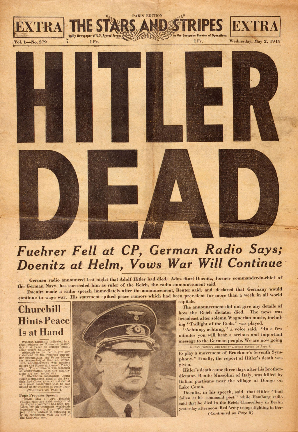 Exponat: Zeitung: "Hitler Dead", 1945