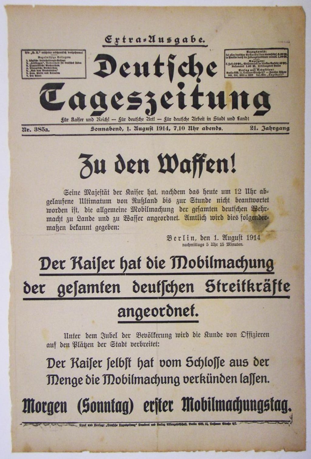 Zeitung: Mobilmachung, 1914