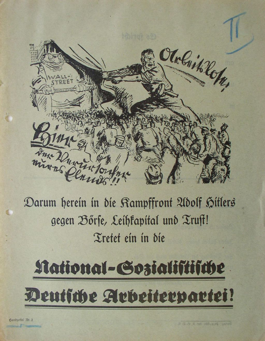 Dokument: Flugblatt der NSDAP "Arbeitslose, hier der Verursacher unseres Elends!", um 1930